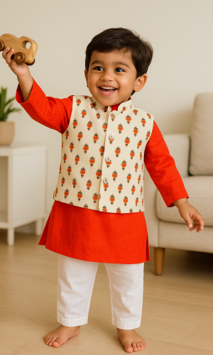 Regular Kurta With Pyjamas & Nehru Jacket