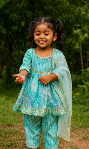 Girls Ethnic Kurta Trousers with Shawl