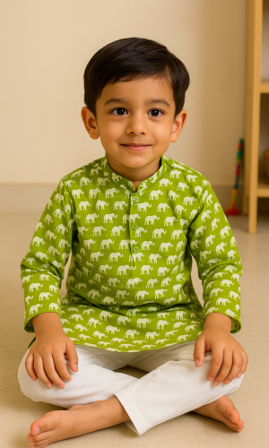 Bright Yellow Green Pure Cotton Kurta With Pyjamas