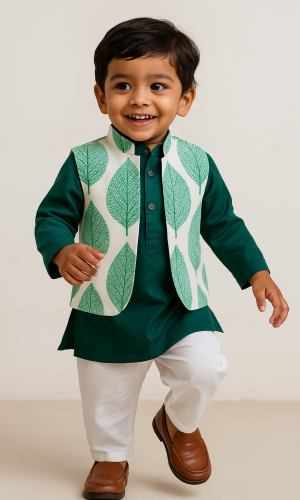 Pure Cotton Boys Kurta Set With Jacket