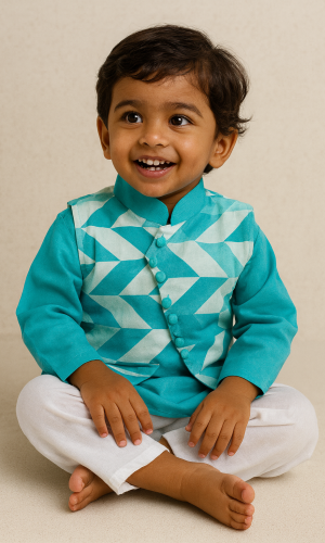 Pure Cotton Boys Kurta Set With Jacket