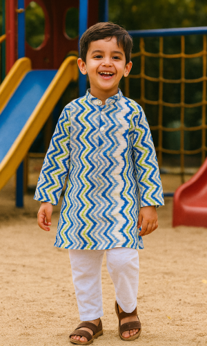 Boys Pure Cotton ZigZag Kurta Set