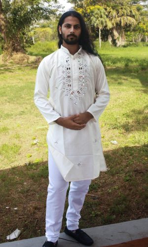 Stylish and Comfy Mirrored Kurta Pajama in Lightest Lemon Shade