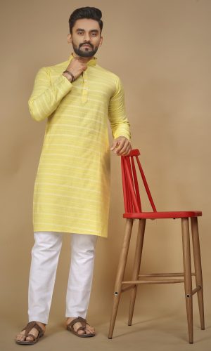 Catchy Classy Yellow Textured Kurta Pajama