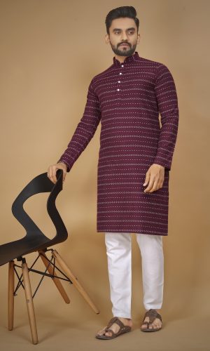 Comfy Mahogany Textured Kurta Pajama