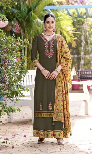 Olive Green Showstopper Palazzo Kurta ShawlFabric:Rayon Cotton