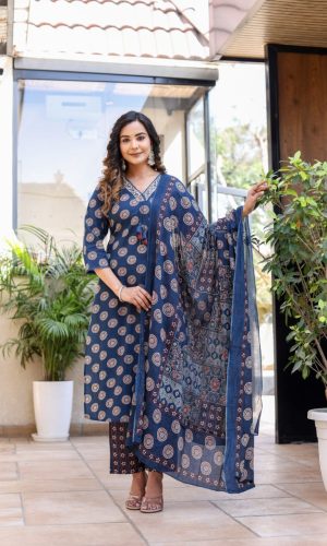 Navy Blue with Classic Block Prints