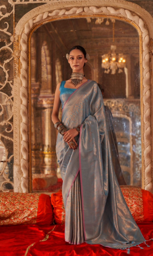 Breathtaking Blue Kanjivaram Saree