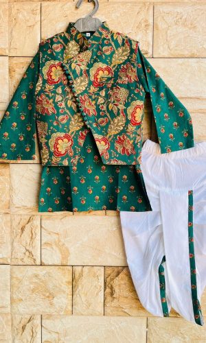 Green Dhoti Kurta Jacket Set