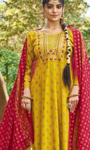 Must Have Mustard Ethnic Anarkali + Shawl Set