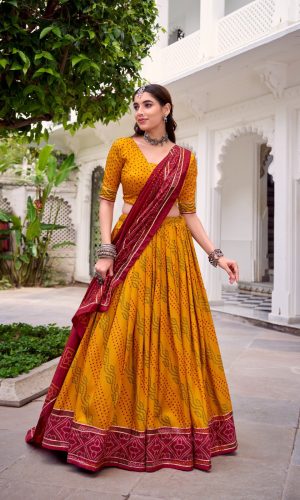 Lehenga in Red and Yellow
