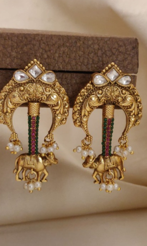 Divine Cow Motif Kundan Earrings