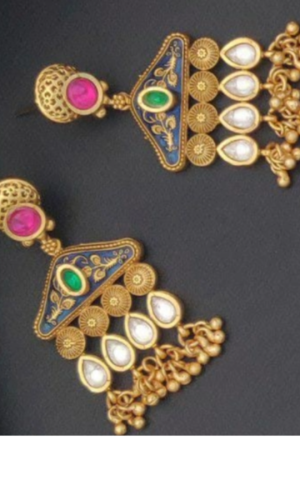 Premium Brass Heavy Kundan Work Jhumkis Earrings