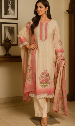 Unique Hand Embroidered Pure Crepe Kurta Set