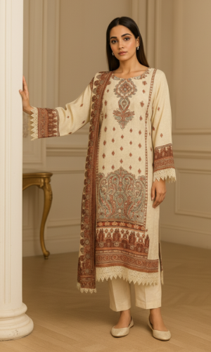 Artisanal Hand-Embroidered Pure Crepe