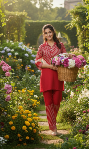 Handcrafted Red Luxury on Natural Crepe