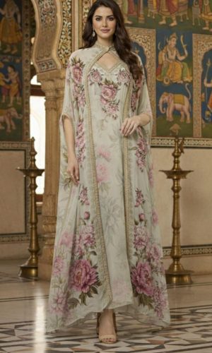 Designer Pure Crepe Kurti With Shrug