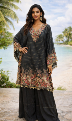 Traditional Motif Crepe Palazzo Fashion Set