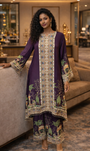 Pure Heavy Crepe with Intricate Embellishments