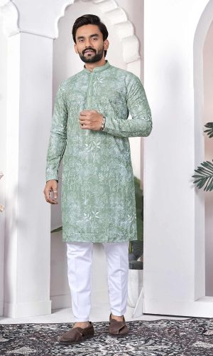 Digital Print Lucknowi Kurta With Cotton Pajama