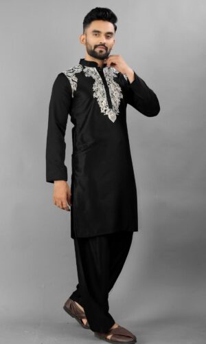 Front-Back Embroidered Satin Silk Ensemble