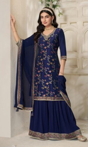 Navy Pure Dola Silk Soft Sharara Set