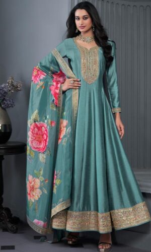 Deep Sea Blue Embroidered Ensemble