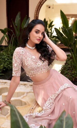 Pearl-Embellished Silk Lehenga With Sequins Embroidery
(Made with Premium Fabric)