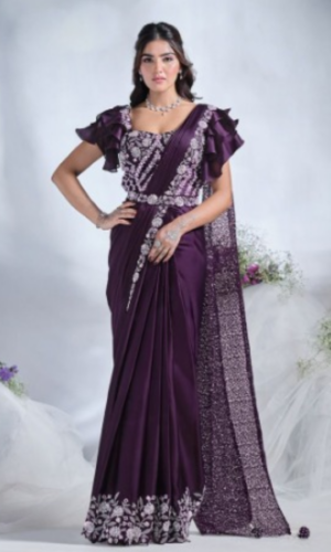Elegant Embroidered Crepe With Designer Belt