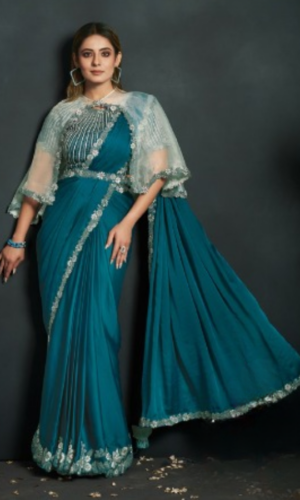 Satin Crepe Saree With Embroidered Banglori Silk Blouse