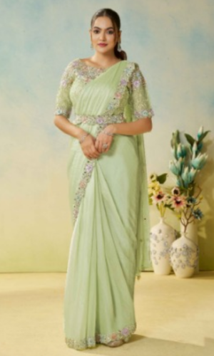 Tone Satin Silk Hand-Worked Saree