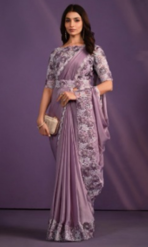 Crepe Satin Silk Saree With Embroidered Organza Blouse