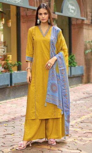 Thread-Work Barline Viscose Set With Shawl