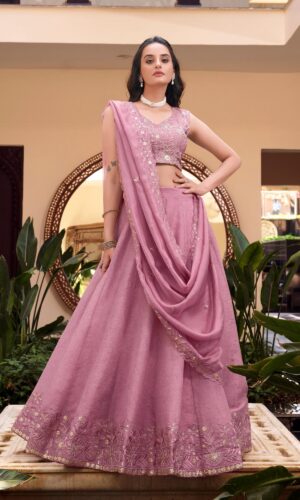 Pearl-Embellished Silk Lehenga With Sequins Embroidery
(Made with Premium Fabric)