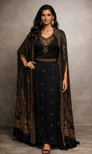 Pure Crepe With Flowing Shrug