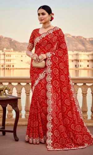Artisanal Pure Georgette Bandhani Saree 
