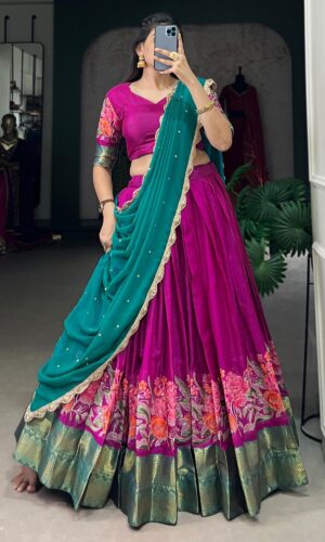 Embroidered Cotton Silk Lehenga Set - Fully Stitched 
(Comfortable and Premium Fabric)