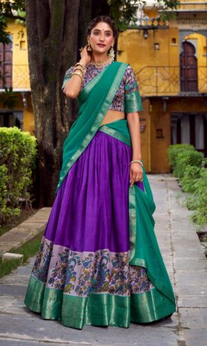 Bold Zari Printed Silk Lehenga Set