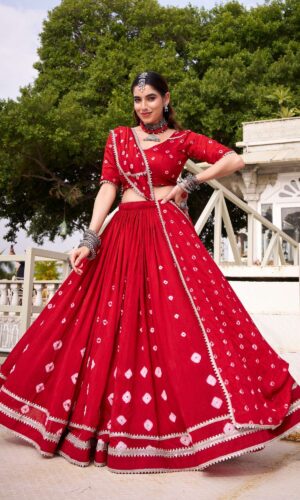 Pure Chanderi Bandhej Print Lehenga
(Made with Premium,Soft and Comfortable fabric)