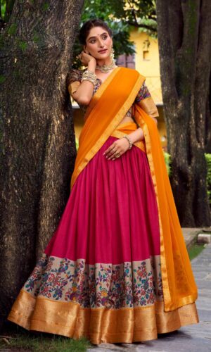 Festive Zari-Woven Silk Lehenga With Georgette Dupatta