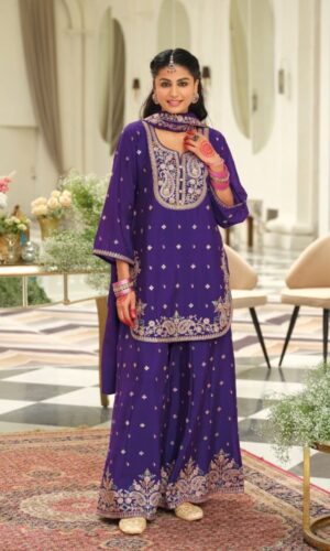 Artisan Embroidered Chinon Palazzo Ensemble