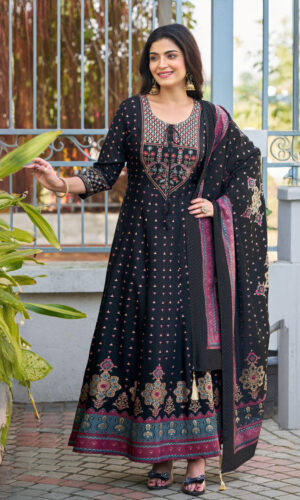 Premium Chanderi Anarkali Suit With Shawl