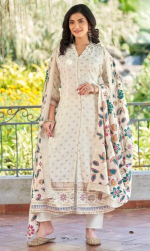 Heavy Chanderi Foil Print Shawl Kurta Set