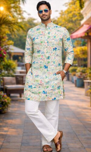 Regal Rayon Lucknowi Kurta with Digital Print
Fabric- Pure Cotton