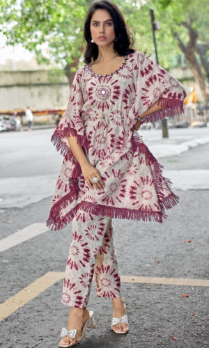 Hand-Embellished Cotton Flex Print Kurta & Bottom Set