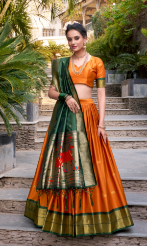 Ethnic Floral Paithani Silk Wedding Lehenga Set