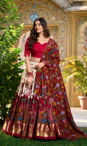 FULLY STITCHED
Traditional Tasar Silk Lehenga With Foil Work Borders