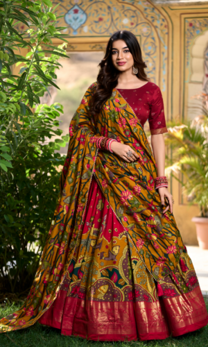 FULLY STITCHED
Heritage Print Kalamkari Lehenga In Premium Tasar Silk