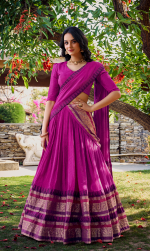 FULLY STITCHED
Magenta Pink Pure Chanderi Zari Woven Lehenga Set