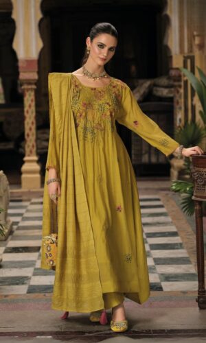 Designer Mustard Kantha Set In Breathable Mul Chanderi